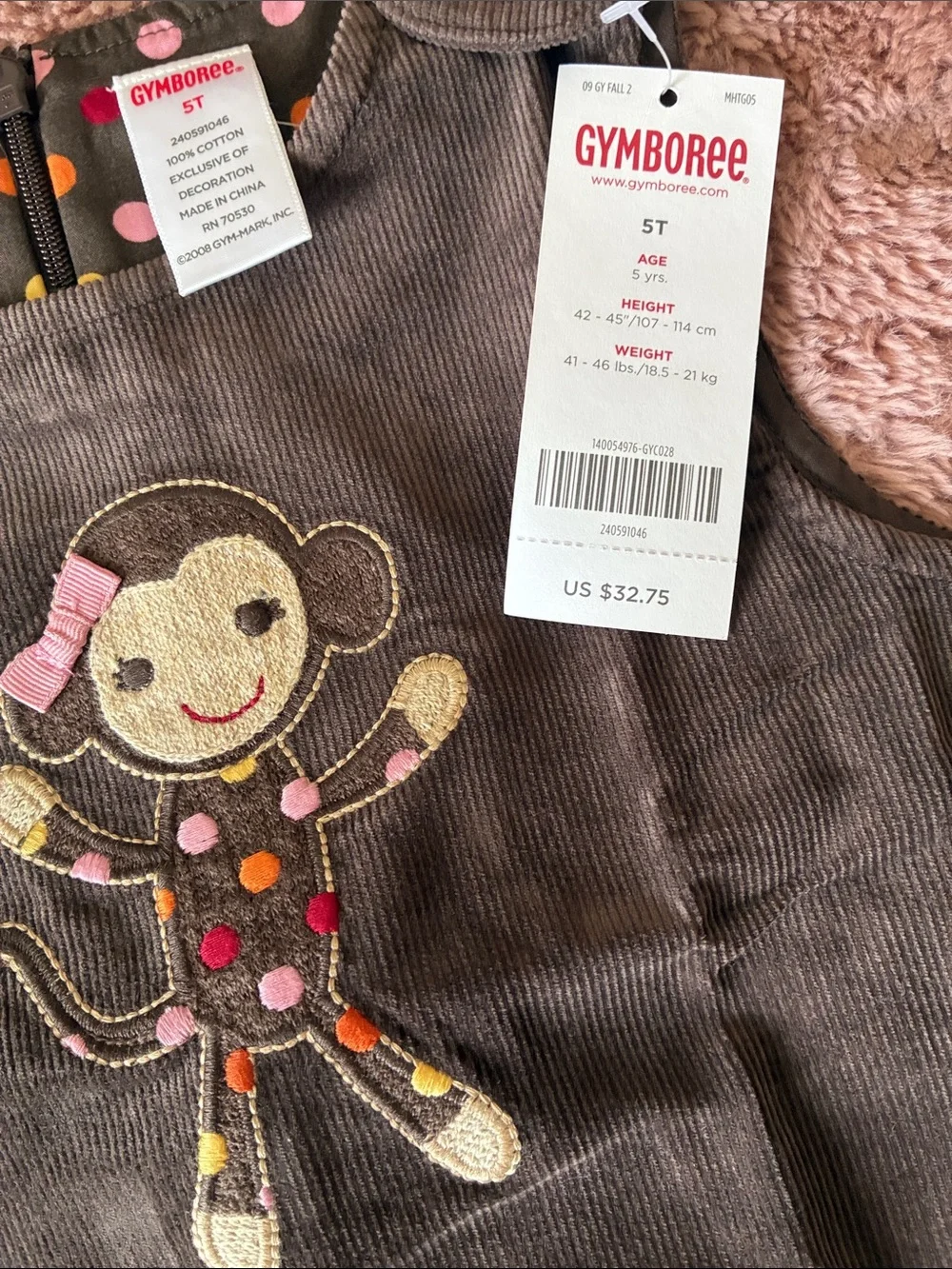 Gymboree Fall For Monkeys Dress with Cream Peek-A-Boo Top, hair clips and Sock.